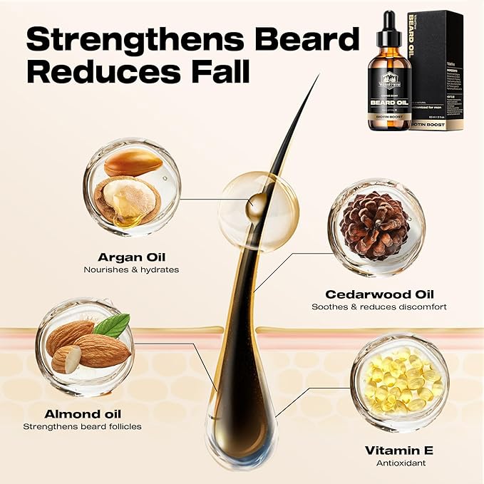 Waking Forest Cedar Beard Oil for Men - Biotin Mustache Oil with Vitamin E, Rosemary & Castor - Beard Care Softener, Strengthens, and Moisturizes - Beard Conditioner (2 oz)