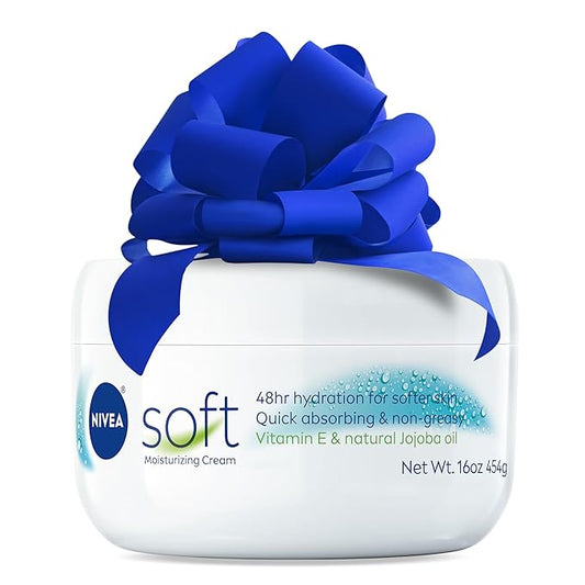 NIVEA Soft Refreshingly Soft Moisturizing Cream, Lightweight Body Moisturizer for Face, Body and Hands, Body Cream Enriched with Jojoba Oil and Vitamin E, 16 Oz Jar