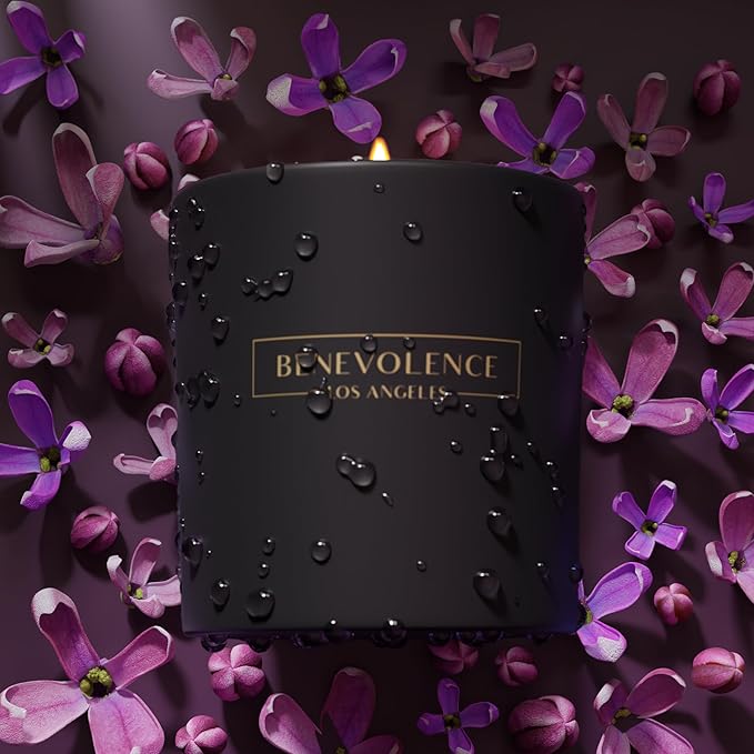 Benevolence LA Lavender & Lilac Scented Candle | Soy Christmas Candles, Black Holiday Candle for Home | Gifts for Women and Men | Home Fragrance | Aromatherapy | Bathroom Freshener | 8oz, 45 Hour Burn