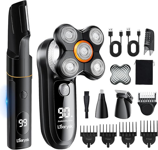Head Shavers Bald Men& Manscape Body Hair Trimmer Kit,Waterproof Head Shaver for Bald Men with Body Hair Trimmer for Groin/Pubic/Balls, USB-C Rechargeable with LED Display