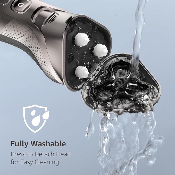 Cordless Electric Razor for Men: 3-in-1 Shaver for Beard/Nose/Sideburns - IPX7 Waterproof Travel Kit - Turbo Speed & Precision Blades,Bright Silver