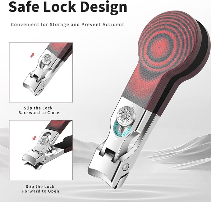 Large Opening Nail Clipper for Effortless Daily Trimming, G10 Handle Toenail Clipper Cutter for Seniors, Stainless Steel Nail Clipper for Thick Nail (Round Red A)