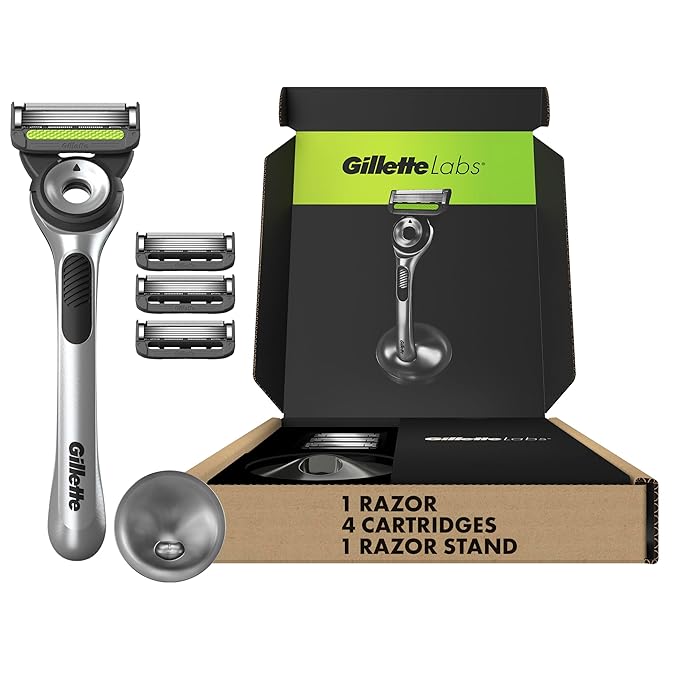 GilletteLabs with Exfoliating Bar by Gillette Razor for Men - 1 Handle, 4 Razor Blade Refills, Holiday Gifts for Men, Includes Premium Magnetic Stand