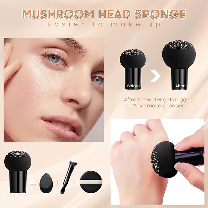 Mushroom Head Air Cushion CC Cream - BB Cream Foundation Makeup Moisturizing Concealer Long Lasting Waterproof With Powder Puff, Even Skin Tone (Buff Beige, Pack of 1)