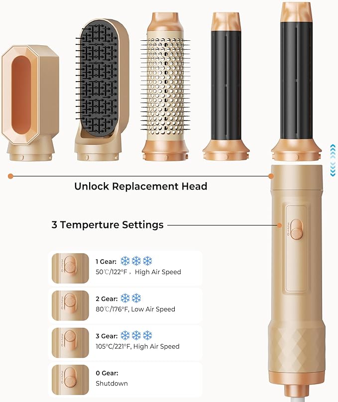 5 in 1 Blow Dryer Brush Set, Hot Air Styler Negative Ion Air Curling Wrap Air Curler, Round Brush Blow Dryer Curling Iron Hair Styling Tools Gift for Dry,Volumize, Straight,Curl,100-120V