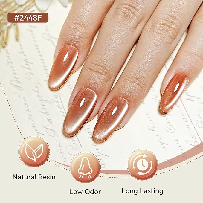 JODSONE Cat Eye Gel Nail Polish Set Pink Rose Red Sliver Collection 10 Colors Holographic Sparkle Cat Eye with Base Coat Top Coat Magnet DIY Nail Art Gift