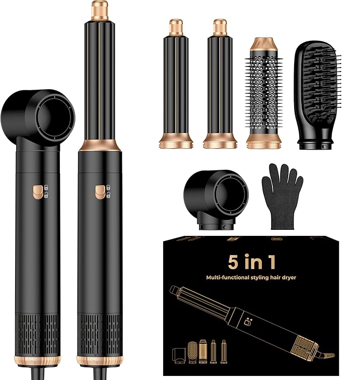 5 in 1 Blow Dryer Brush Set,Hot Air Styler Negative Ion Air Curling Wrap Air Curler, Round Brush Blow Dryer Curling Iron Hair Styling Tools Gift for Dry,Volumize, Straight,Curl,100-120V