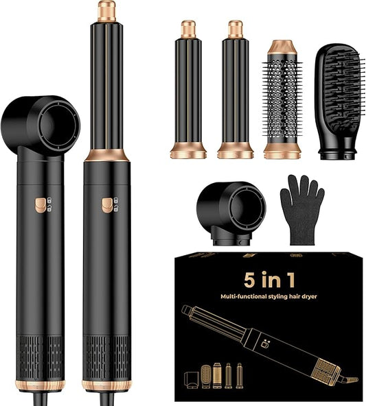 5 in 1 Blow Dryer Brush Set,Hot Air Styler Negative Ion Air Curling Wrap Air Curler, Round Brush Blow Dryer Curling Iron Hair Styling Tools Gift for Dry,Volumize, Straight,Curl,100-120V