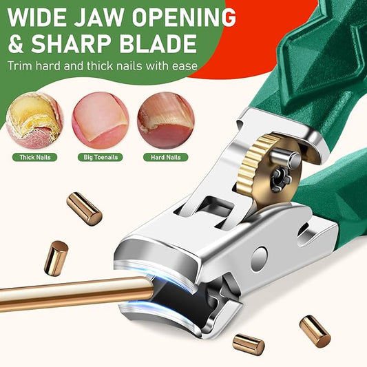 Toenail Clippers for Thick Toenails for Seniors, Christmas Stocking Stuffers, Wide Jaw Opening Nail Clippers, Heavy Duty Ingrown Toenail Clippers Nail Cutters, Sharp Slanted Nail Clippers, Dual Green