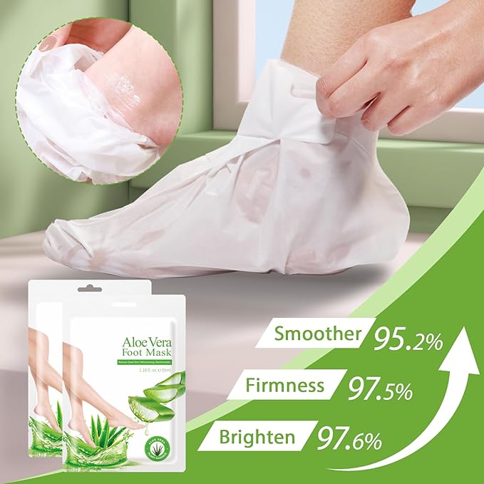 4 Pack Foot Mask, Aloe Vera Hydrating Foot Mask, Deep Exfoliation for Smooth Feet, Foot masks for Removes Dead Skin and Calluses, Nourishing Formula with Soothing Aloe