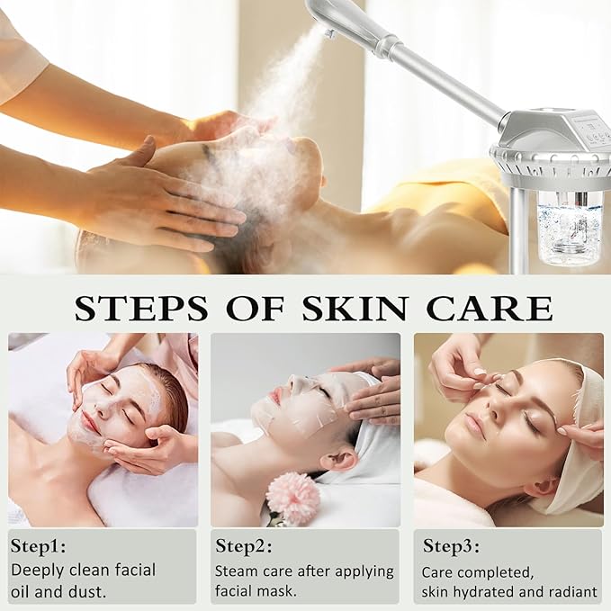 Professional Facial Steamer for Estheticians Face Steamr on Wheels with Hot Mist & Timer Function Suitable for Home Use or Beauty Spa Deep Cleansing and Hydration
