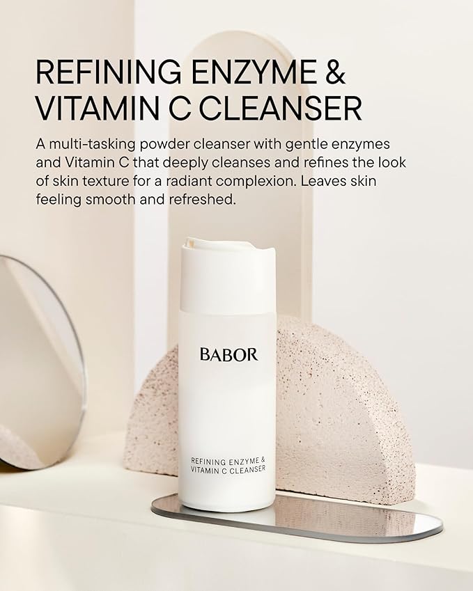 BABOR Enzyme & Vitamin C Powder Cleanser – Water-Activated Face Wash for Brightening & Exfoliation | Gentle Daily Polish for the Look of Refined Pores & Radiant-Looking Skin | Travel-Friendly