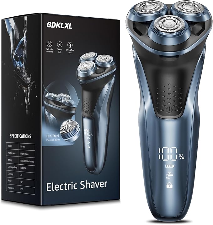 Rechargeable Electric Razor for Men: IPX7 Waterproof Shaver - 1.5H Fast Charge, 4D Flex Precision Blades with Pop-Up Trimmer - Gentle on Sensitive Skin, Travel-Friendly