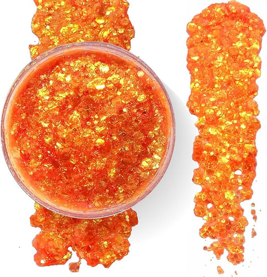 Neon Orange - Holographic Body Glitter Gel for Body, Face, Hair - Vegan & Cruelty Free - Electric Bliss Beauty (Neon Orange)