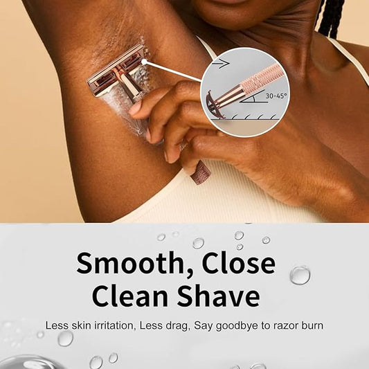 Shiny Rose Gold Safety Razor, Single Blade Razors for Women, with 10 Stainless Steel Double Edge Blades, Reusable Metal Razor, Eco-Friendly, Smooth and Close Shave, Sustainable, Plastic Free