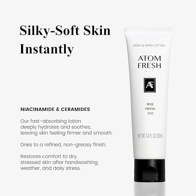 Atom Fresh Hand Cream for Women, Sweet Jam Jasmine | Deep Repair Hand Lotion with Ceramides & Niacinamide | Strengthens Skin Barrier & Soothes Dry, Sensitive Hands | Fast-Absorbing, Vegan (3.4 fl oz)