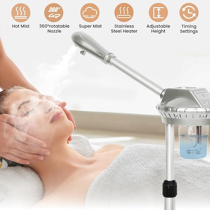 Professional Facial Steamer for Estheticians Face Steamr on Wheels with Hot Mist & Timer Function Suitable for Home Use or Beauty Spa Deep Cleansing and Hydration
