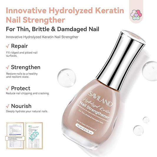 SAVILAND Nail Strengthener: Jelly Nude Nail Growth for Damaged Nails Air Dry Natural Concealer Foundation Polish 15ml Strengthening Polish Repair Weak & Thin Nails Fingernail Nail Care Gifts for Women