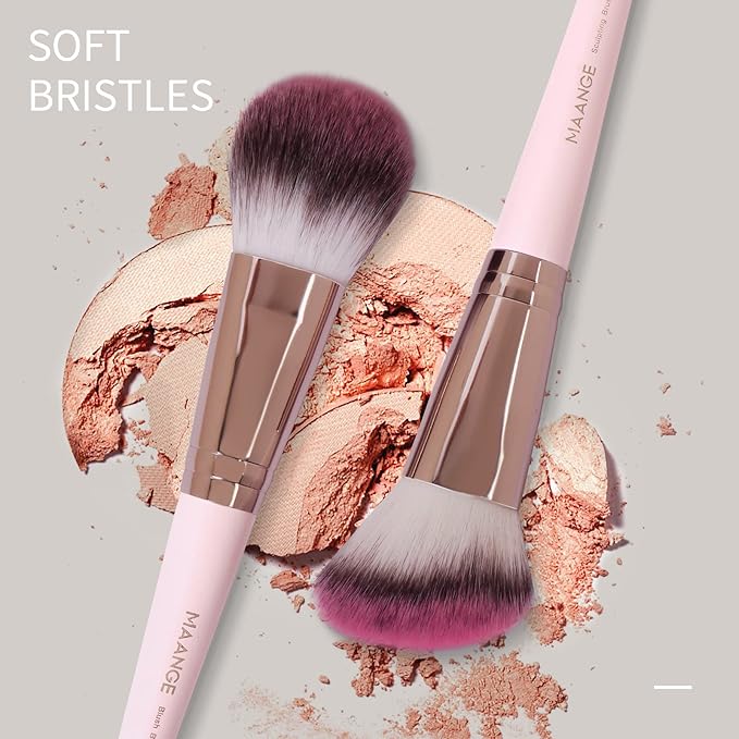Makeup Brushes with Case, MAANGE 18 Pcs Professional Makeup Brush Set Premium Synthetic Face Kabuki Brush Kit Foundation Blush Powder Eyeshadow Brushes Set Christmas Gift (Pinkgold)