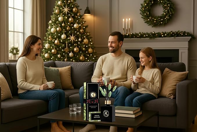 Christmas Reed Diffuser - Holiday Diffuser - Balsam Fir Reed Diffuser- Home Decor Gifts -Mens Bathroom Decor(Fresh Balsam)