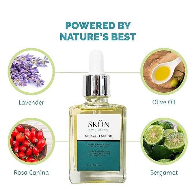 Skön Miracle Face Oil – 30ml Fast Absorbing Natural Serum with 22 Plant-Based Oils | Vegan Botanical Facial Oil for Glowing, Dewy & Smooth Skin | Lightweight Daily Moisturizer & Hydrating Face Serum