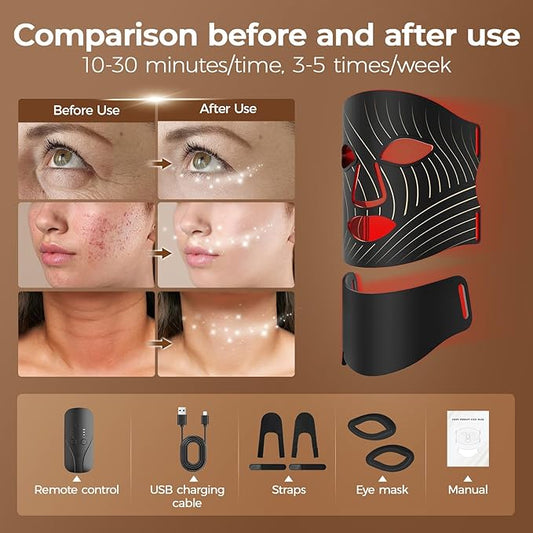 Red Light Therapy for Face,LED Face Mask Light Therapy,USB C Rechargeable,Infrared Light Therapy Mask LED Silicone Mask