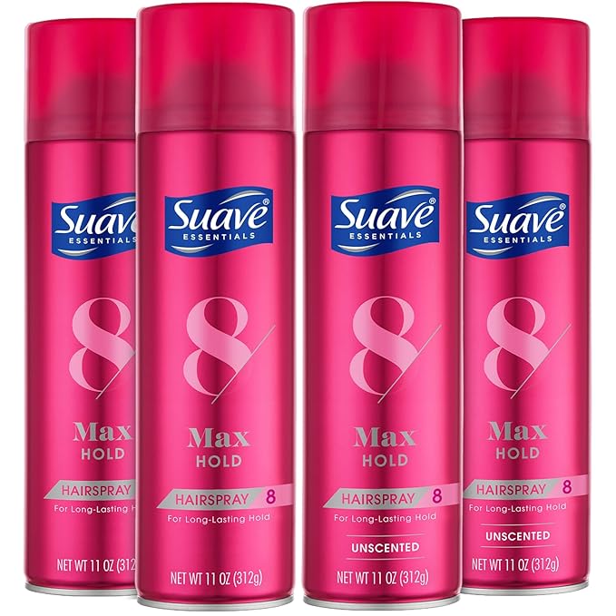 Suave+ Hairspray, Max Hold Bundle – Scented + Unscented Hairspray, 11 Oz Ea (4 Piece Set)