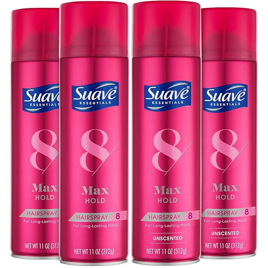 Suave+ Hairspray, Max Hold Bundle – Scented + Unscented Hairspray, 11 Oz Ea (4 Piece Set)