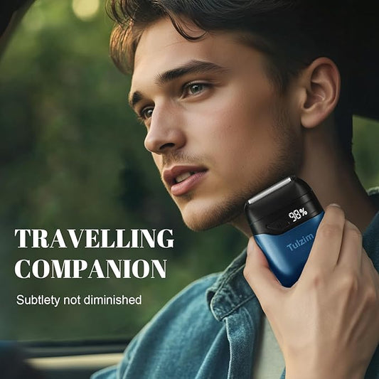 Electric Foil Shaver for Men: Portable Electric Razor for Beard/Face - 3 Floating Blade LED Display USB-C Fast Rechargeable - IPX7 Waterproof for Travel & Home,Blue