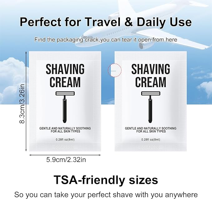 Travel Shaving Cream Bulk for Men 8ml/0.28fl oz,Disposable Shaving Cream in Bulk Individual Travel Shave Cream for Hotel Homeless Charity Home Nursing(Unscented,Pack of 100)