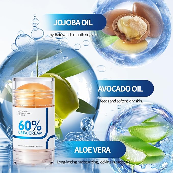 Foot Care Urea Cream Stick 60% Urea Deeply Moisturising with Rapid Absorption Nourishes Dry Skin Removes Dead Skin Suitable for Feet, Knees and Elbows 40g