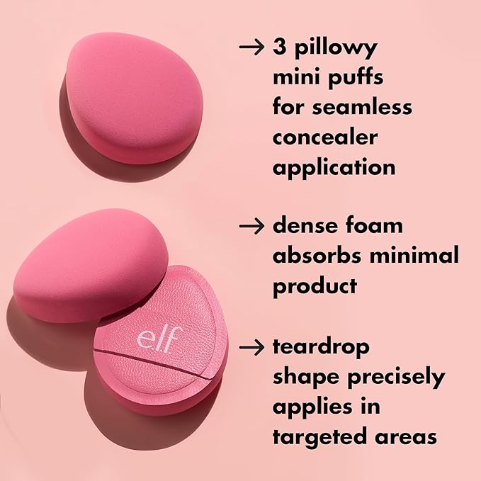 e.l.f. Pillow Puff Concealer Sponge, Beauty Blender For Streak-Free, Even, Makeup Application With Airbrushed Finish, Latex-Free, Vegan & Cruelty-Free