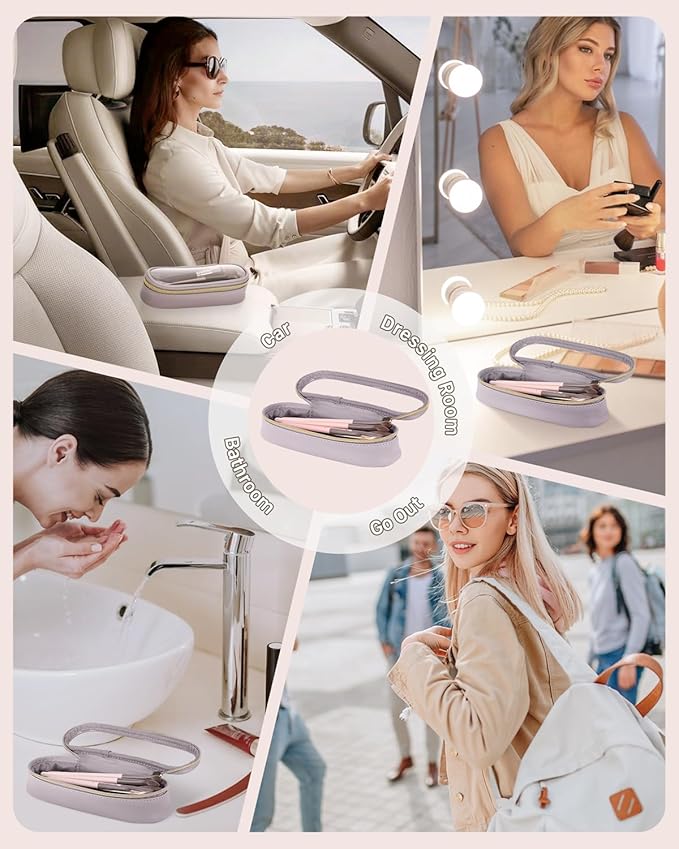 Clear Travel Makeup Brush Holder, Leather Makeup Brush Toiletry Bag, Portable Cosmetic Brush Case, Transparent Waterproof Makeup Brush Storage Bag, Purple