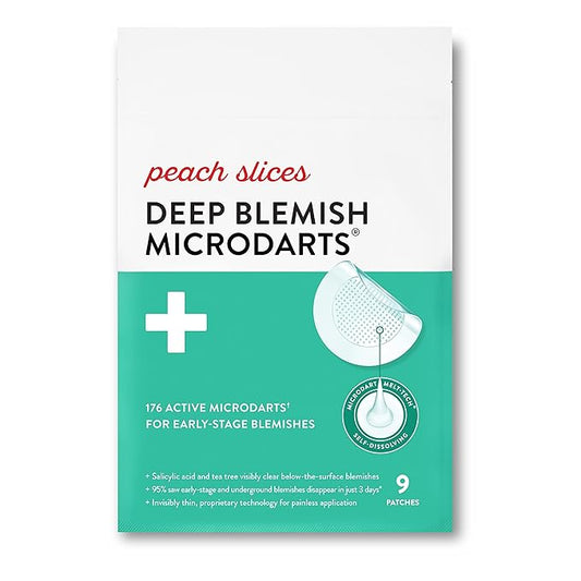 Peach Slices - Deep Blemish Microdarts (9 ct) - Early Stage Pimple Patches for Face - Salicylic Acid, Niacinamide, Hyaluronic Acid, Tea Tree Oil & Cica - Vegan, Cruelty Free, Korean Skin Care & Beauty