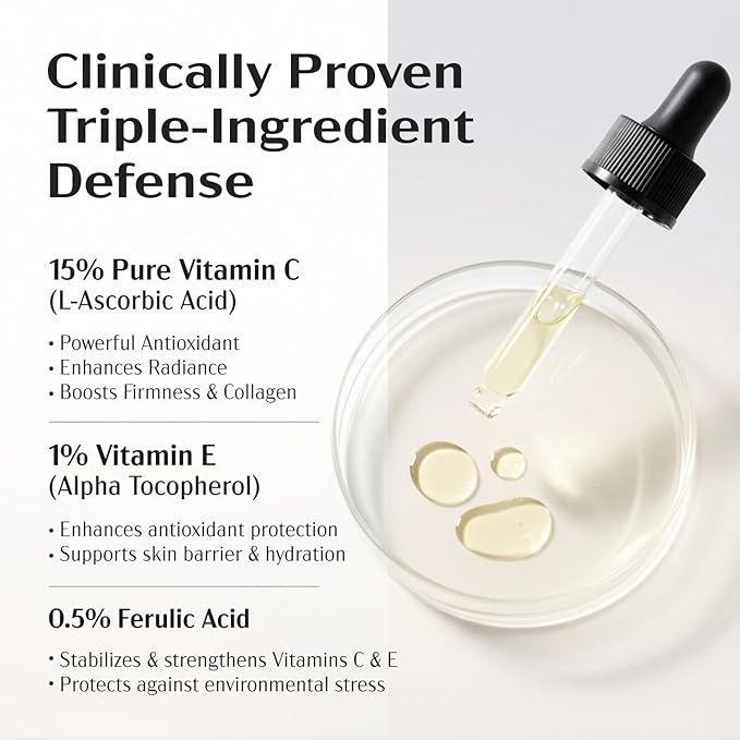 (Pack of 2) Lanmeri Ceuticals 15% Vitamin C + E + Ferulic Serum: Advanced Antioxidant Defense Formula with 1% Vitamin E & 0.5% Ferulic Acid – High-Stability Vitamin C Serum (1 fl oz)