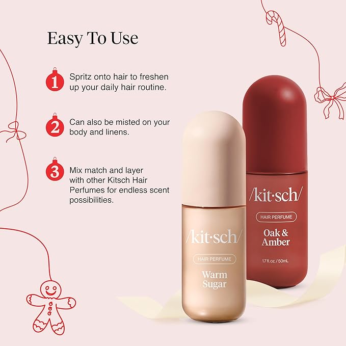 Kitsch Hair Perfume for Women- Warm Sugar and Oak & Amber | Clean, Deodorizing & Patented Odor-Eliminating Technology Hair Spray & Body Mist- Freshen Hair, Pillows | Ideal Gifts for Women - 50mL, 2pcs