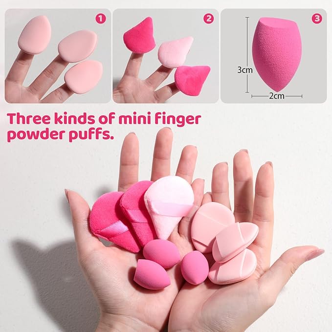 JPNK 20PCS Makeup Sponges Set with Powder Puff Brush for Liquid, Cream, and Powder And Small Mini Figure Makeup Sponge