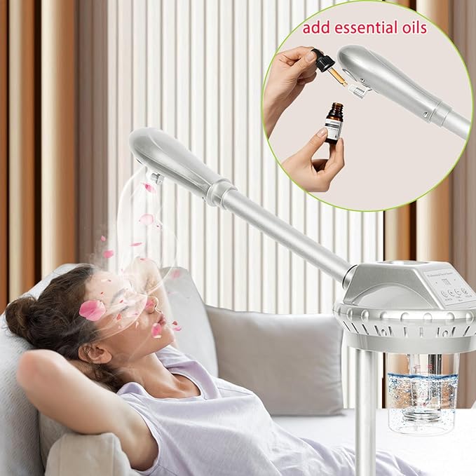 Professional Facial Steamer for Estheticians Face Steamr on Wheels with Hot Mist & Timer Function Suitable for Home Use or Beauty Spa Deep Cleansing and Hydration
