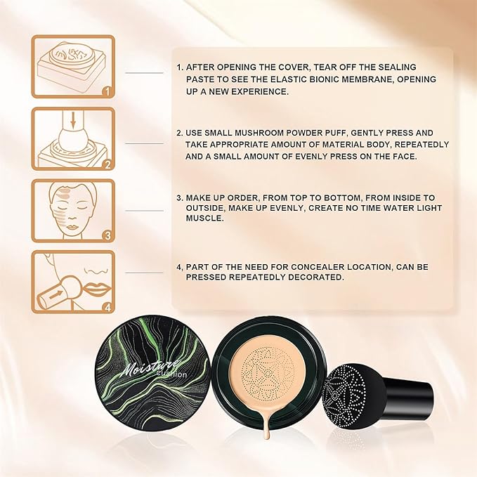 Mushroom Head Air Cushion CC Cream - BB Cream Foundation for Concealer Full Coverage Skin Moisturizing, Brighten Long - Lasting Even Color Correcting for All Skin Types (Medium Deep)