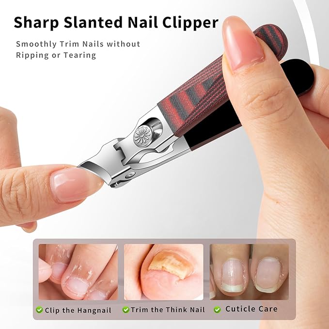Slant Head Stainless Steel Nail Clipper for Ingrown Nail Care with G10 Handle, Edgy Toenail Clipper for Podiatrist and Elder Users, Angled Nail Trimmer with Safe Lock(Straight Red B)