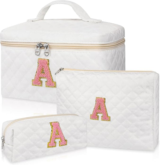 Initial Makeup Bag, Personalized Monogram Cosmetic Bag Set, Large Make up Bags | Travel Toiletry Bag | Makeup Bag for Girls Teen Girl Friend Sister Wife Girlfriend Gifts Daughter (Letter A)