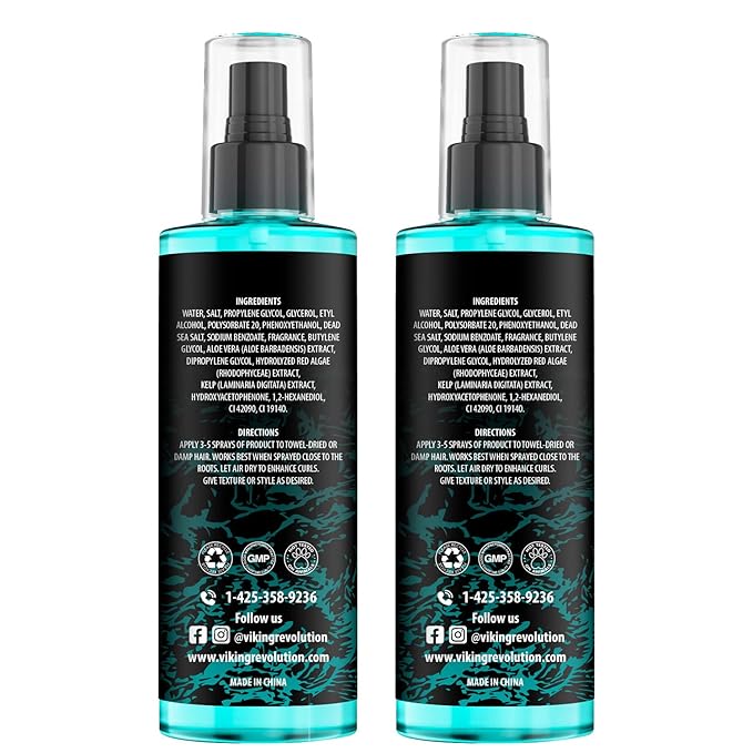 Viking Revolution Sea Salt Spray for Hair Men - Hair Texturizing Sprays with Kelp, Aloe Vera & Red Algae Extract - Surf Sprays to Add Volume and Texture- Sea Salt for Men Beach Hair Spray (2 pack)