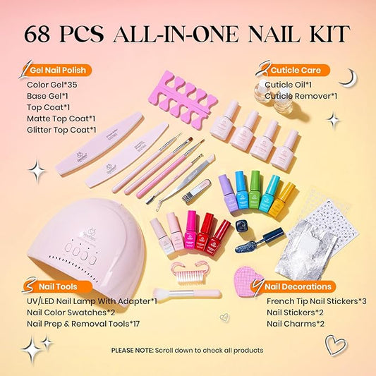 Beetles Gel Nail Polish Kit with U V Light - One Color One Bottle 35 Colors 68 Pcs Gel Polish Kit with Top Base Coat Beauty Must Have DIY Salon Set Seasonal Whispers Collection Gifts for Women Girls