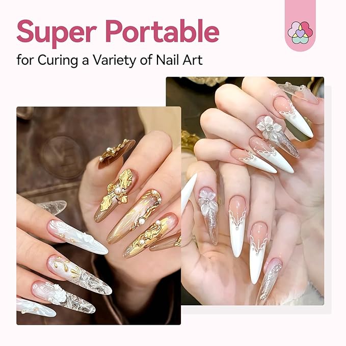 SAVILAND SSPro X Gel U V Nail Lamp: 12W Pink Mini Portable U V Light for Gel Nails Fast Curing 2 Timers Cure Lamp lampara led para uñas USB Interface Folding Design Personal DIY Home Traveling Use