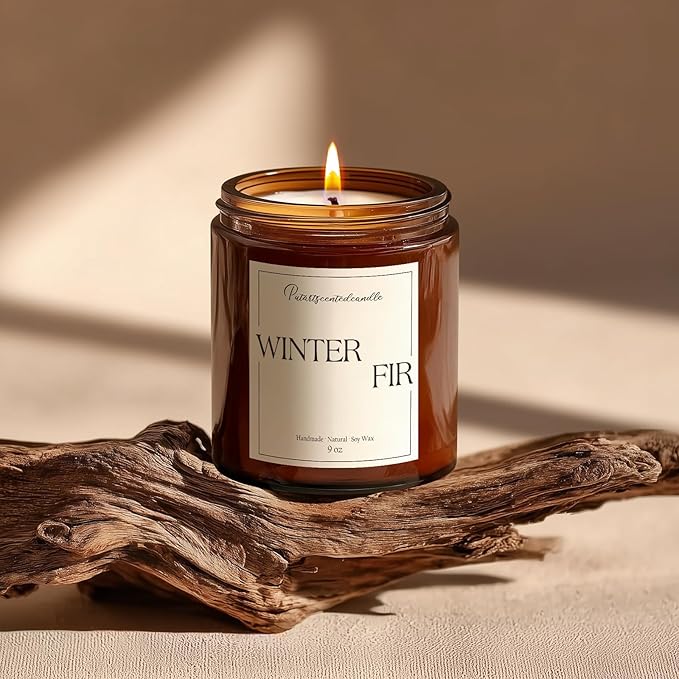 Fir Scented Candles for Home, Natural Soy Wax Aromatherapy Non Toxic Winter Fir Candle Gifts for Women Men, Home Fragrance Decoration Glass Jar Candle for Meditation and Relaxation (9oz)