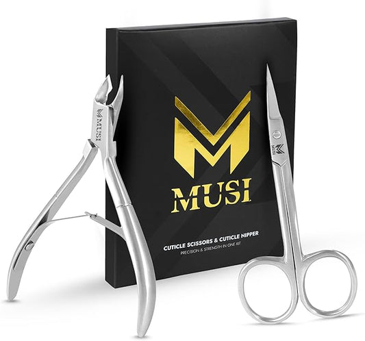 Cuticle Trimmer – 2PCs Professional Stainless Steel Cuticle Nipper and Fine Curved Nail Scissors for Men and Women – Precision Cuticle Cutter – Manicure Clipper Tools for Fingernails and Toenails