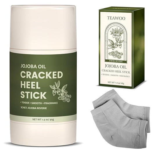 2 Pcs Cracked Heel Treatment & Repair Stick Set (Foot Balms + Heel Socks) – Jojoba Oil Infused cracked heel stick Balm for Dry, Cracked Heels – No-Mess Applicator, Travel-Friendly