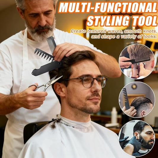 Texture Comb, Voluminous Wide Toothed Hair Comb,Travel Folding Design, Wide & Fine-Toothed Dual-Purpose SetBangs Seam Grooming Accessory for Women Men, ABS plastic with textured grip(1 SET)