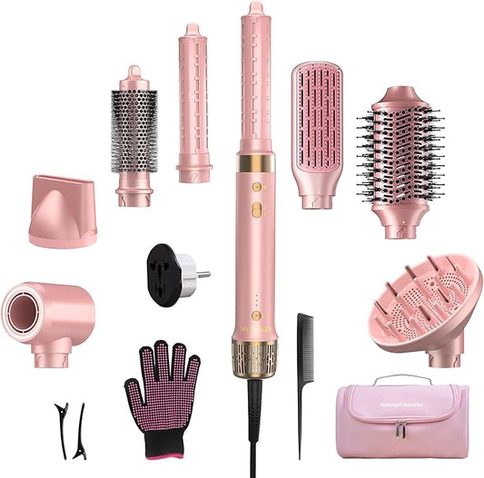Dual Voltage StyleVibe 8-in-1 Air Styler, Hair Dryer & Blow Dryer Brush with Travel Case - Auto Wrap Curls (L/R), Fast Drying, Thermal Brush for Blowouts & Frizz-Free Volume, No Heat Damage