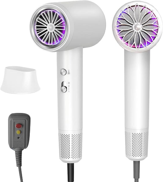 Hair Dryer, 3 Min Fast Drying-110000 RPM Professional High Speed Blow Dryer 200 Millions Negative Ionic Hair Dryer, Low Noise Hairdryer, Travel Hair Dryers for Women Men with Nozzle, White